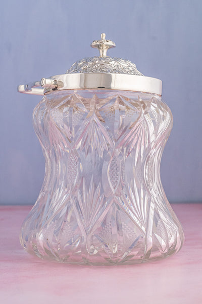 Victorian English Sterling Silver and Cut Glass Biscuit Barrel