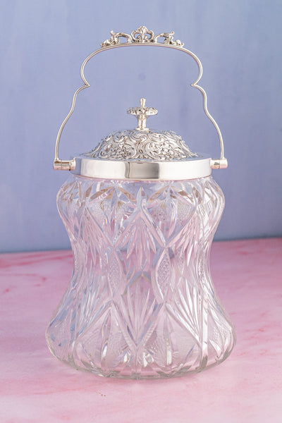 Victorian English Sterling Silver and Cut Glass Biscuit Barrel