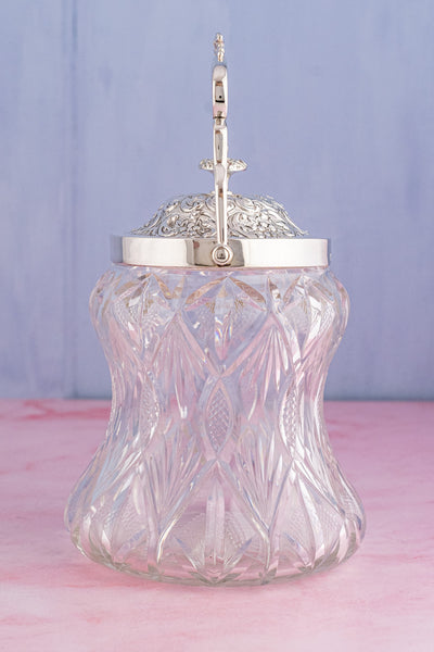 Victorian English Sterling Silver and Cut Glass Biscuit Barrel