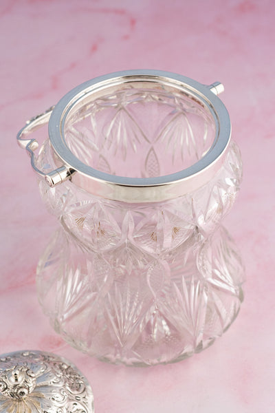 Victorian English Sterling Silver and Cut Glass Biscuit Barrel