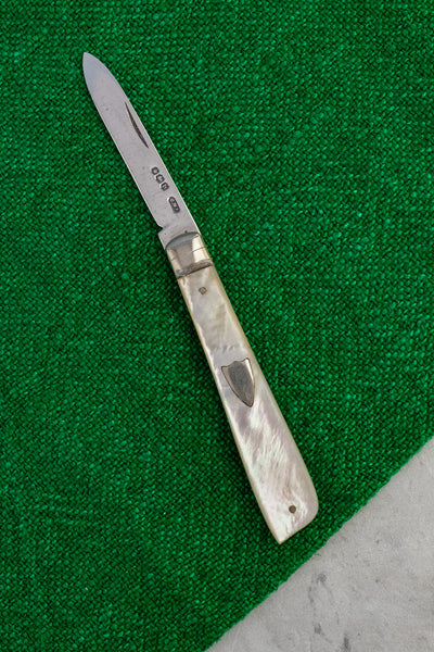 Antique English Sterling Silver and Mother of Pearl Pocket Knife