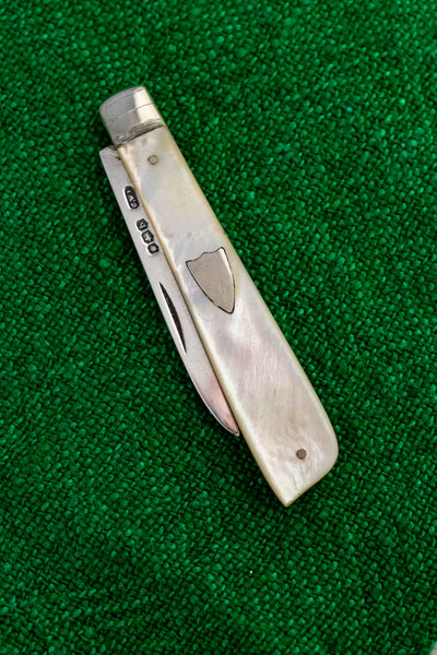 Antique English Sterling Silver and Mother of Pearl Pocket Knife