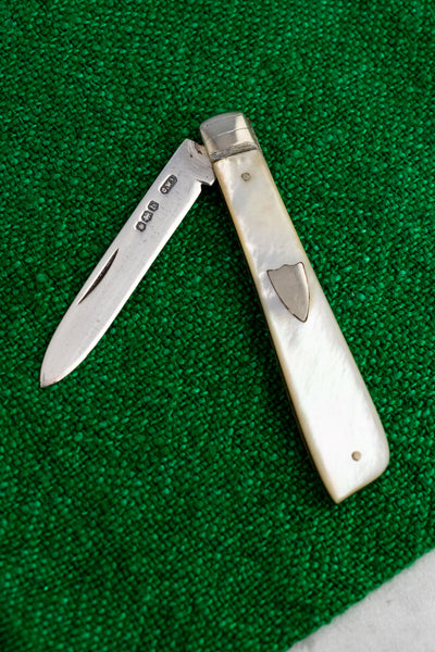 Antique English Sterling Silver and Mother of Pearl Pocket Knife
