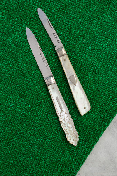 Antique English Sterling Silver and Mother of Pearl Pocket Knife