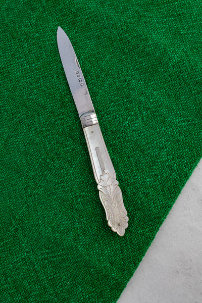 Antique English Sterling Silver and Mother of Pearl Pocket Knife