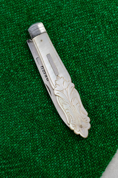 Antique English Sterling Silver and Mother of Pearl Pocket Knife