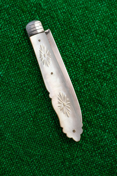 Antique English Sterling Silver and Mother of Pearl Pocket Knife