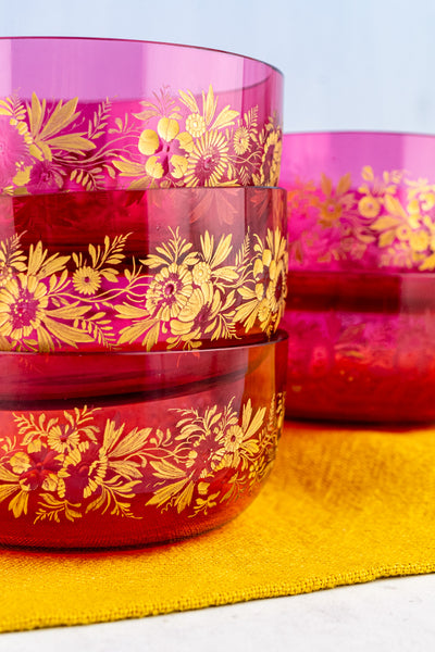 Antique Engraved Cranberry Glass Bowl