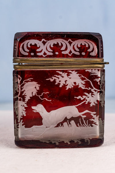 Antique Etched Cranberry Box