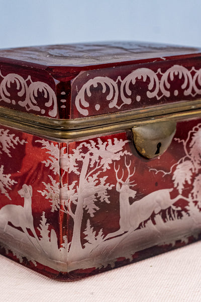 Antique Etched Cranberry Box