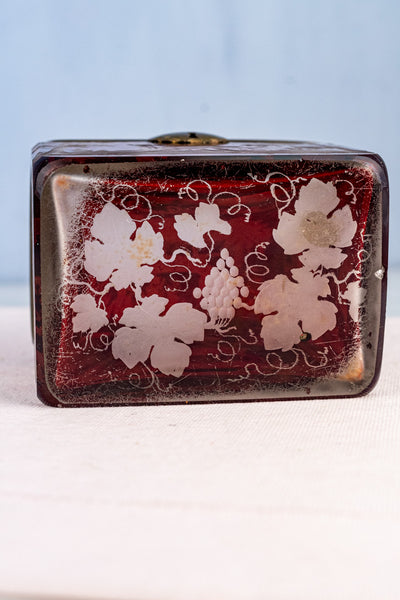 Antique Etched Cranberry Box