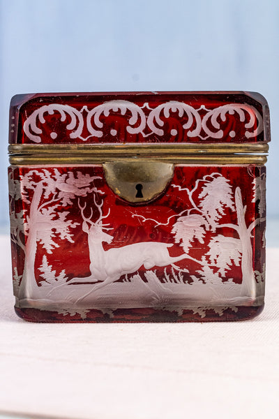 Antique Etched Cranberry Box