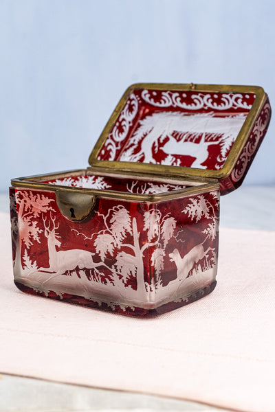 Antique Etched Cranberry Box