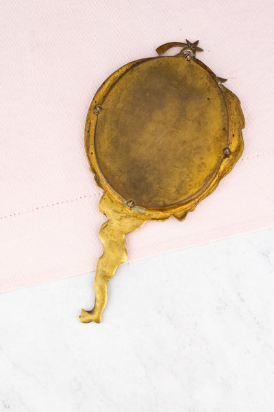 Antique French Brass Harlequin Hand Mirror