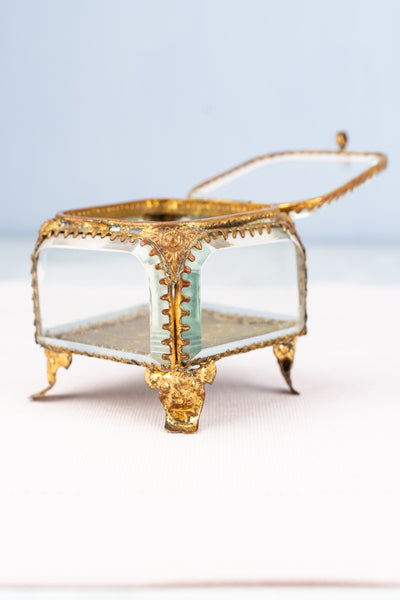Antique French Brass and Glass Jewelry Box