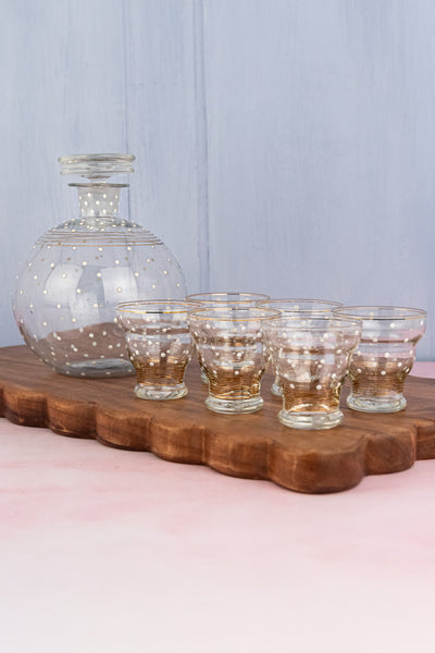 Antique French Glass Enameled Decanter & Glasses