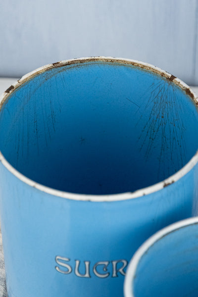 Antique French Enamel Canister Set