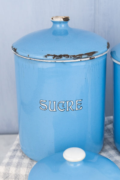 Antique French Enamel Canister Set
