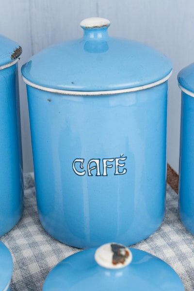 Antique French Enamel Canister Set