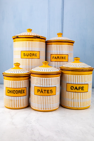 Antique French Enamel Canister Set - 5 Piece