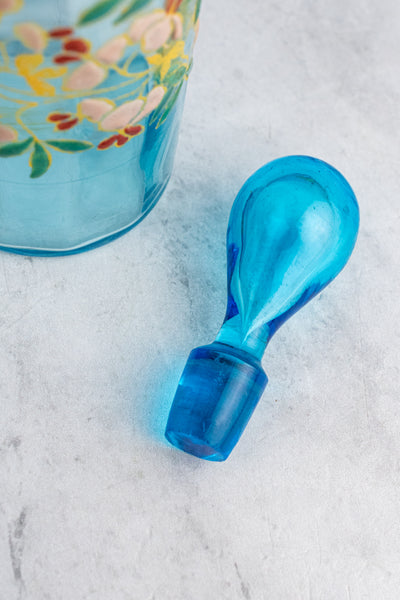 Antique French Enameled Glass Decanter with Glasses & Tray