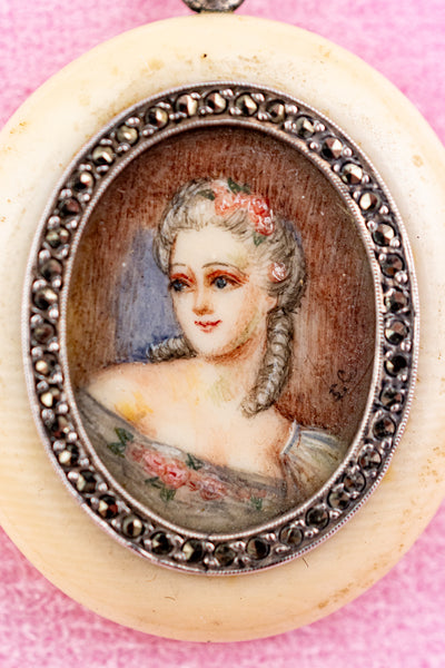 Antique French Miniature Portrait Necklace