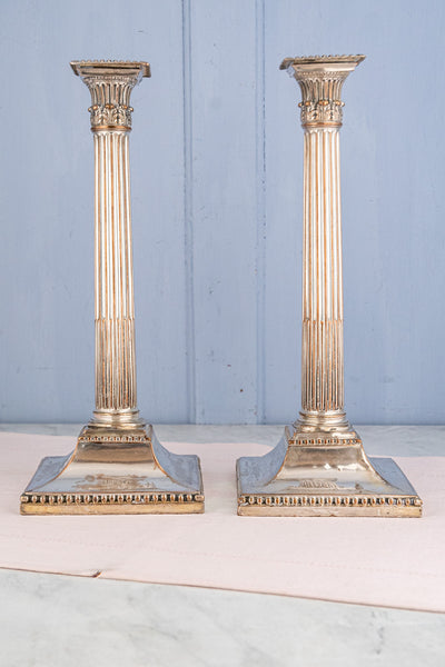 Antique Georgian Silverplate Candlesticks - Set of 2