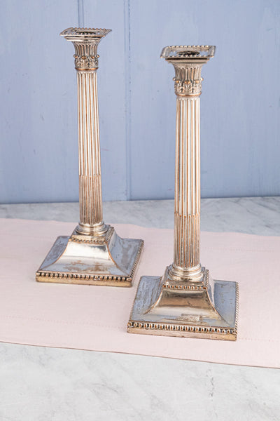 Antique Georgian Silverplate Candlesticks - Set of 2