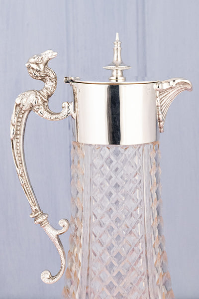Antique Silverplate & Glass Claret Jug with Camel Handle