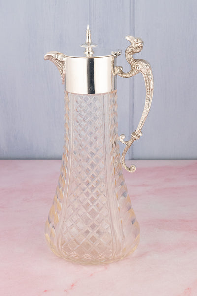 Antique Silverplate & Glass Claret Jug with Camel Handle
