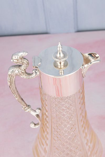 Antique Silverplate & Glass Claret Jug with Camel Handle