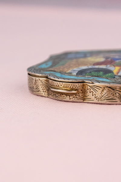 Vintage Italian Enamel & Silver Romeo & Juliet Compact