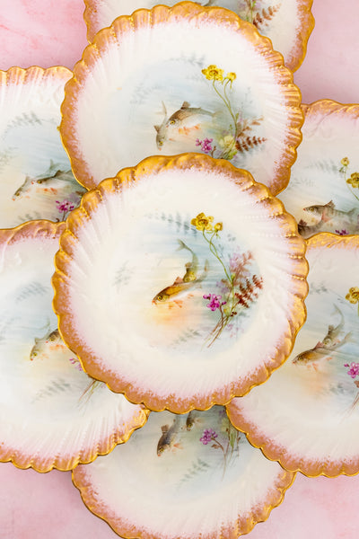 Antique Limoges Fish Service For 8