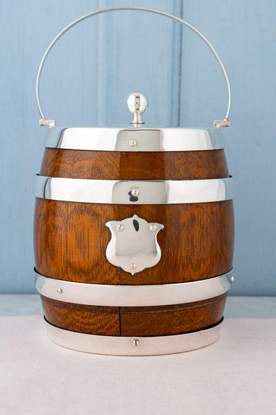 Antique Oak and Silverplate Biscuit Barrel