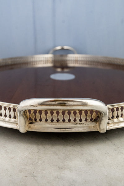 Antique Oak and Silverplate Gallery Tray