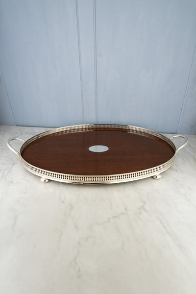 Antique Oak and Silverplate Gallery Tray