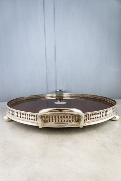 Antique Oak and Silverplate Gallery Tray