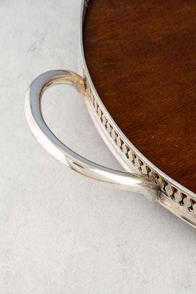 Antique Oak and Silverplate Gallery Tray