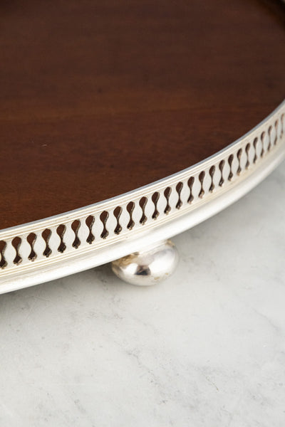 Antique Oak and Silverplate Gallery Tray