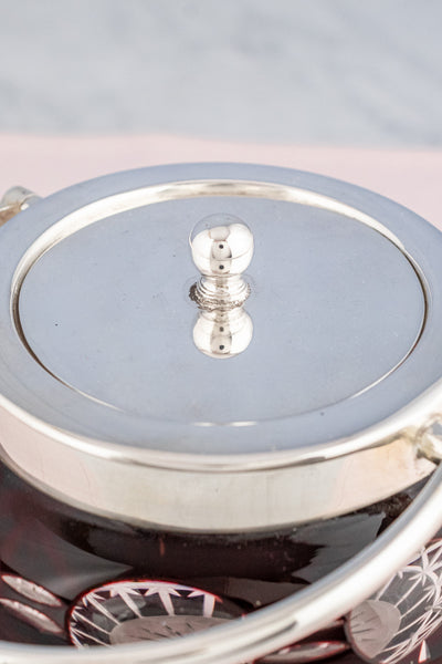 Antique Red Glass & Silverplate Biscuit Barrel