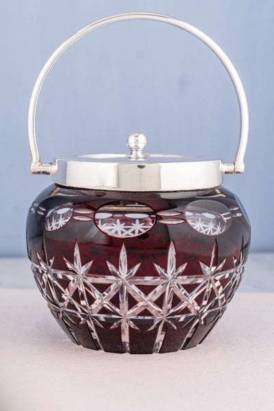 Antique Red Glass & Silverplate Biscuit Barrel