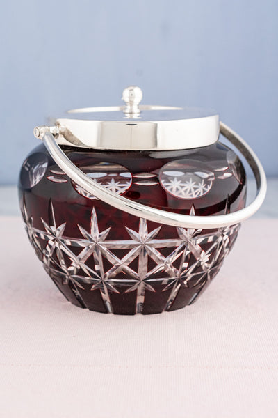 Antique Red Glass & Silverplate Biscuit Barrel