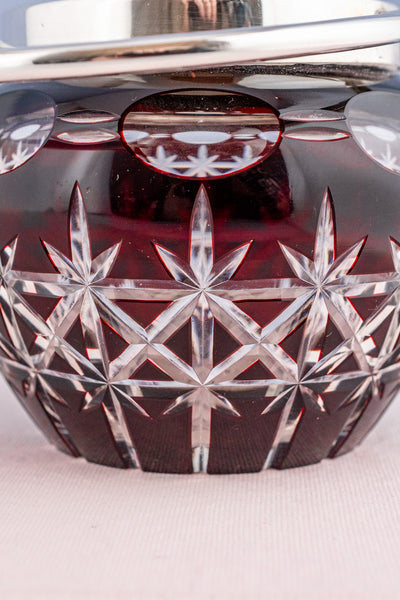 Antique Red Glass & Silverplate Biscuit Barrel