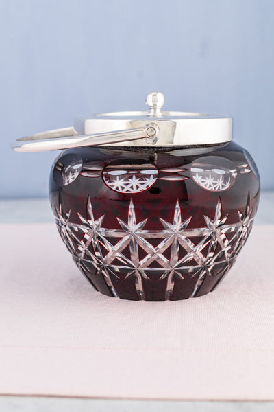 Antique Red Glass & Silverplate Biscuit Barrel