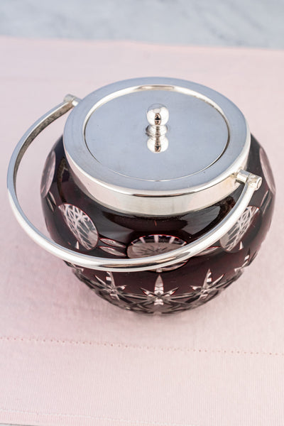 Antique Red Glass & Silverplate Biscuit Barrel