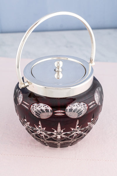 Antique Red Glass & Silverplate Biscuit Barrel