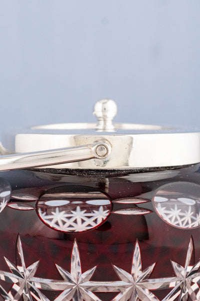 Antique Red Glass & Silverplate Biscuit Barrel
