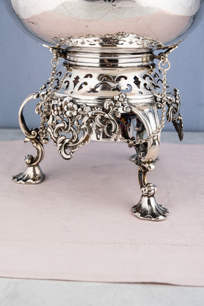 Antique Silverplate Tipping Pot on Warming Stand