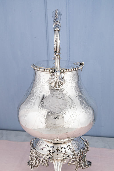 Antique Silverplate Tipping Pot on Warming Stand