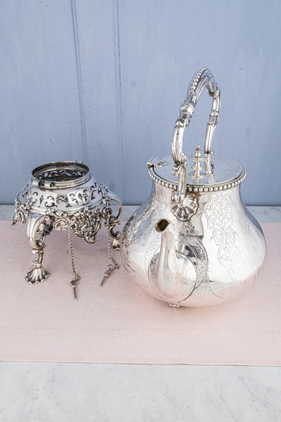 Antique Silverplate Tipping Pot on Warming Stand